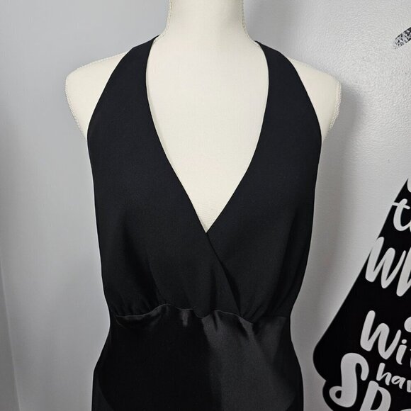 Jones New York Noir Halter Black Silk Waist Midi Party Cocktail Dress - Picture 3 of 11